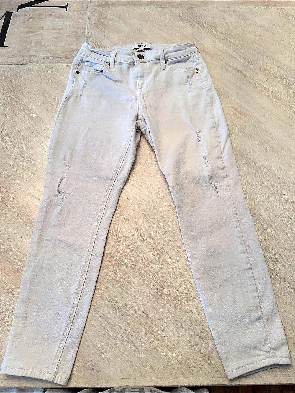 Pistola Distressed Skinny Jeans in Cream Waist 27
